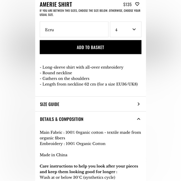 Sézane Amerie Shirt in Ecru, size small NWT - Picture 4 of 6